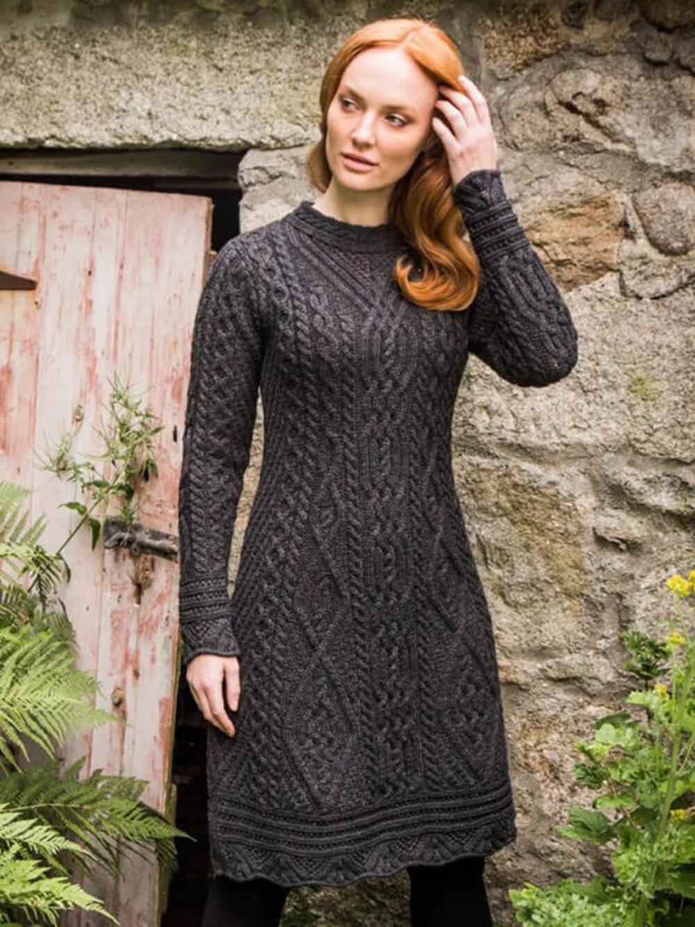 The Irish Store Cable Knit Mock Neck Sweater Dress in Charcoal Gray Size Small